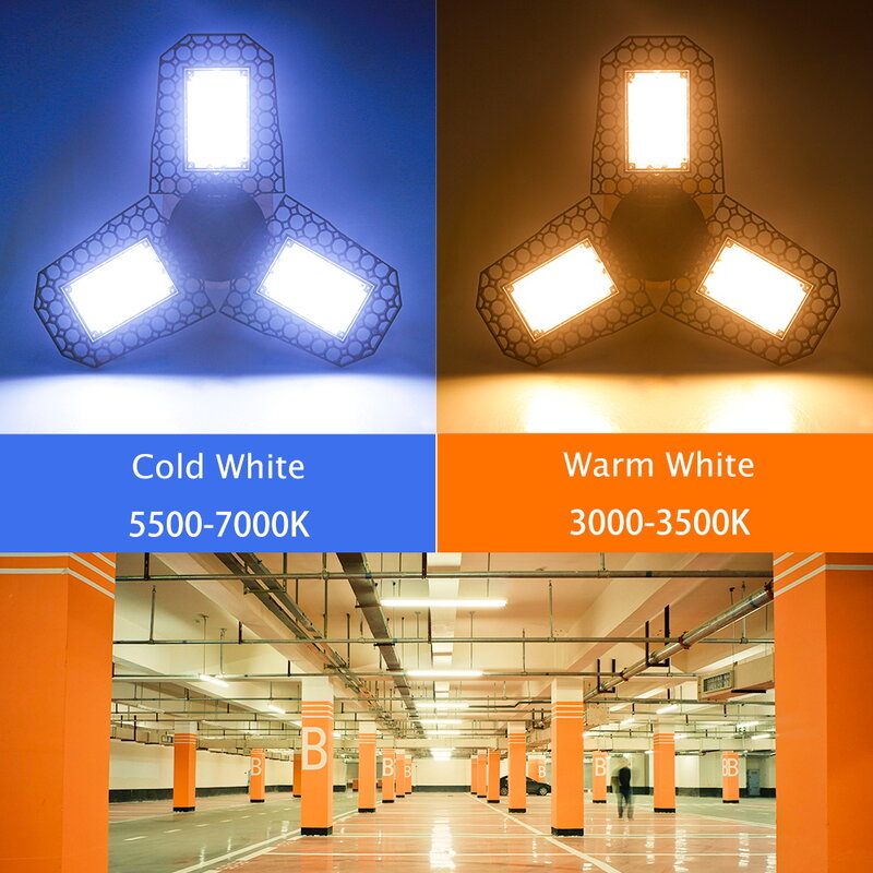 220V LED Garage Light Bulb E27 High Bay Lamp 110V Deformable LED Spotlight 40W 60W 80W For Industrial Warehouse Ceiling Light