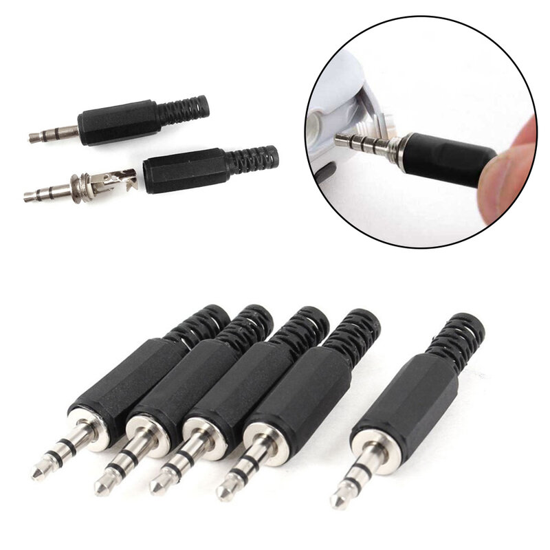 5Pcs connettore per cuffie da 3.5mm spina Jack Audio a due canali maschio con custodia in plastica nera dimensioni 5x0.9 cm