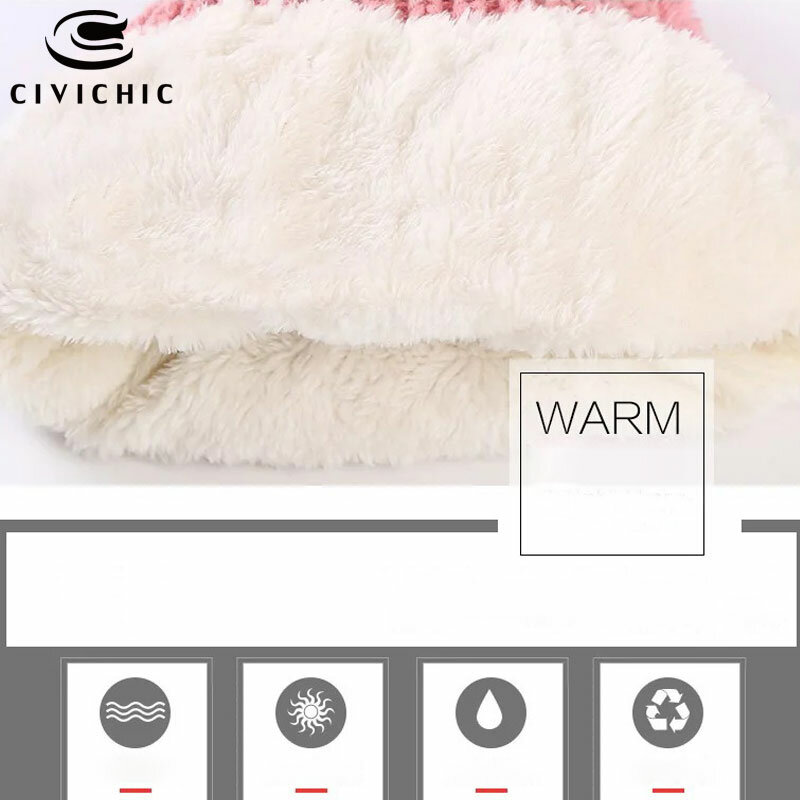 CIVICHIC الكورية نمط الشتاء اللون متماسكة الدافئة وشاح قبعة قفازات 3 قطعة مجموعة أنيقة الكروشيه رشاقته أغطية الرأس تويست شال SH124