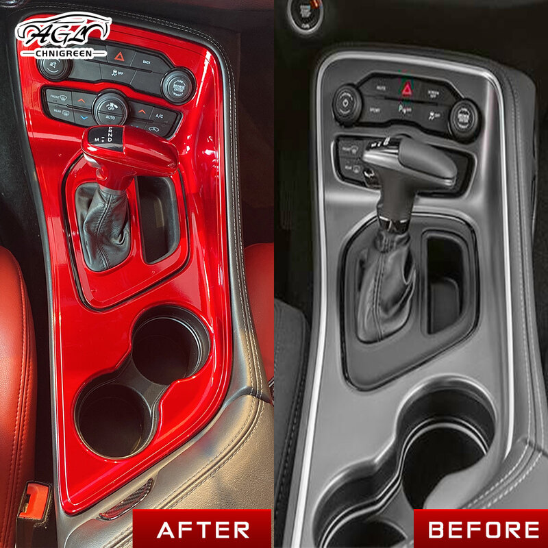 สำหรับ Dodge Challenger 2015 1Pcs สีแดงหรือ ABS คาร์บอนไฟเบอร์เกียร์ Shift Panel Trim ตกแต่งอุปกรณ์เสริม