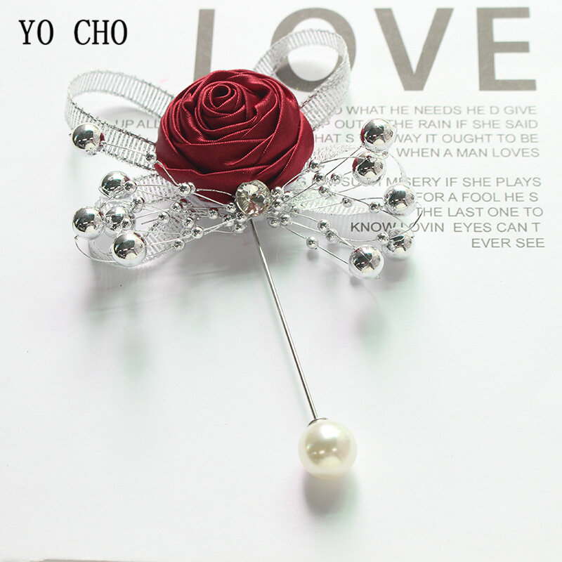 YO CHO-بروش عروة الزفاف للنساء ، بروش ورد من الحرير ، مثالي لحفلات الزفاف ، بروش الأزهار ، إكسسوارات للرجال