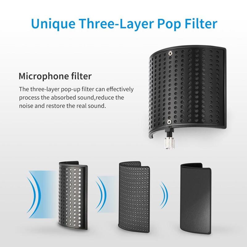 Ratón 3 capas micrófono Pop filtro escudo Metal Mic parabrisas forma U grabación estudio Mic pantalla máscara para diámetro 46-70mm