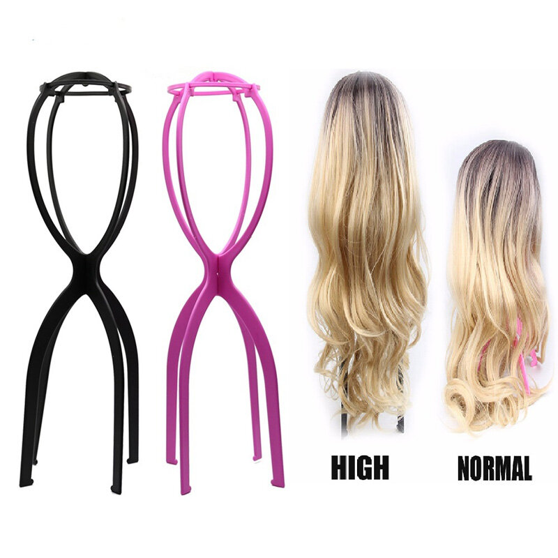 Soporte de plástico Ajustable para peluca larga de mujer, soporte de plástico para pelucas largas, plegable, portátil, para estilizar, Color negro/rosa, 50cm