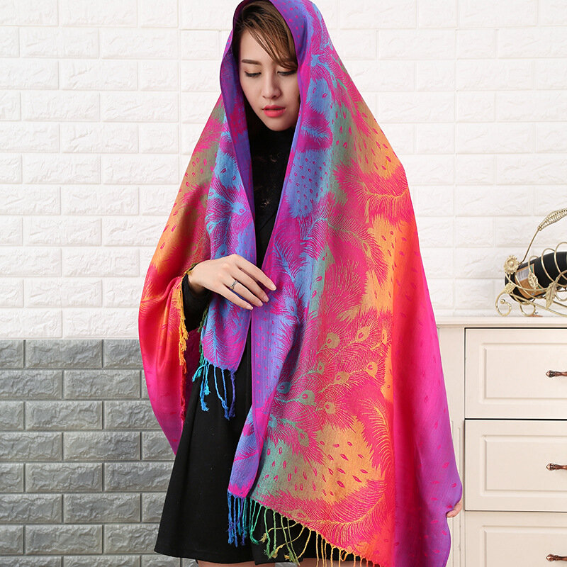 Kolorowe kwiaty żakardowe zimowy bawełniany szalik pani projekt ciepły Wrap Pashmina szaliki kobiety szal kobiet czechy Foulard hidżab