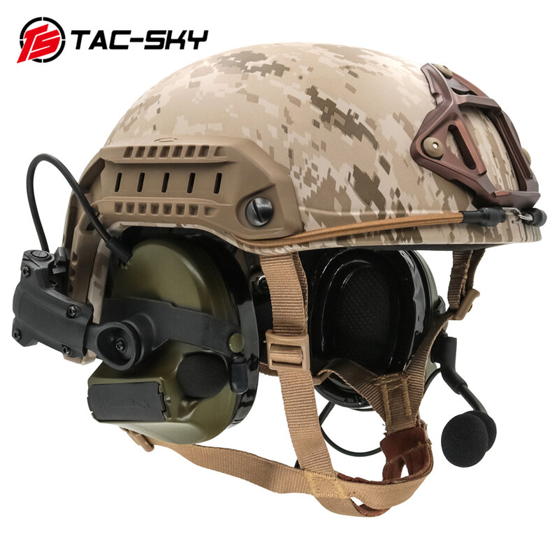 TAC-SKY กีฬา Airsoft ยุทธวิธี COMTAC II หูฟังหมวกนิรภัย ARC Track วงเล็บซิลิโคน Earmuff หูฟัง FG