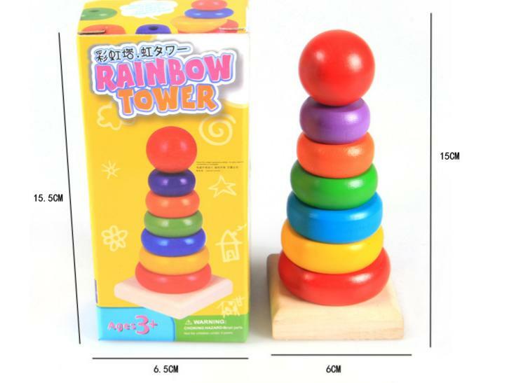 Torre de arcoíris pequeña para niños, anillo de Color, 6 capas, bloques de construcción de madera para bebés, suministros de guardería, juguetes educativos clásicos Montessori