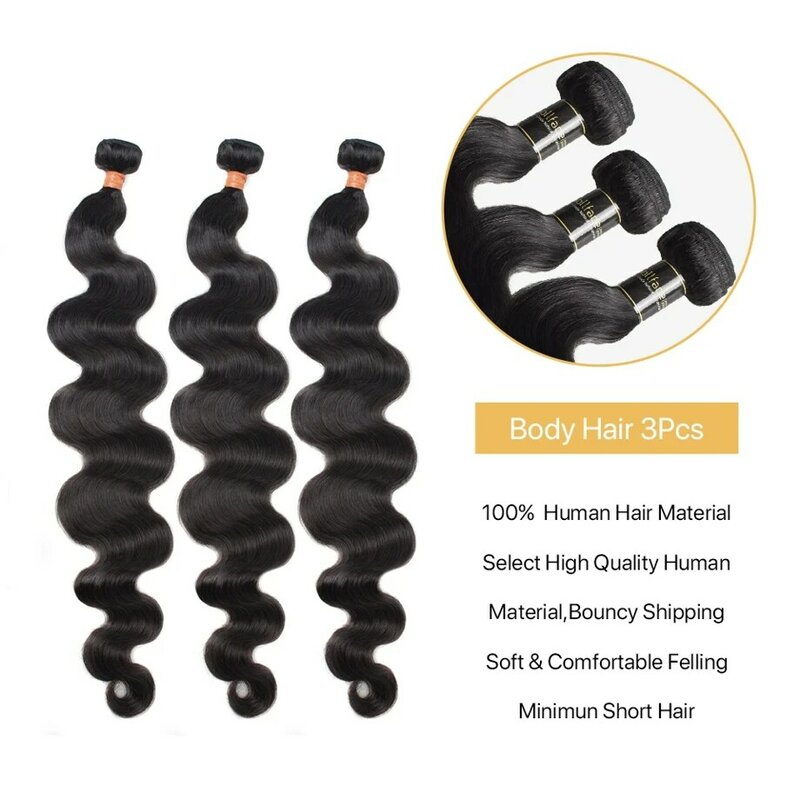 Pacotes brasileiros da onda do corpo para mulheres negras, cabelo humano remy, cabelo preto natural, Weave 4, ofertas, extensões do cabelo