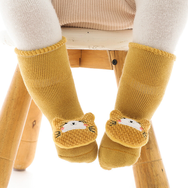 Толстые махровые носки, Мультяшные нескользящие носки для новорожденных, детские носки для пола, теплые носки для младенцев