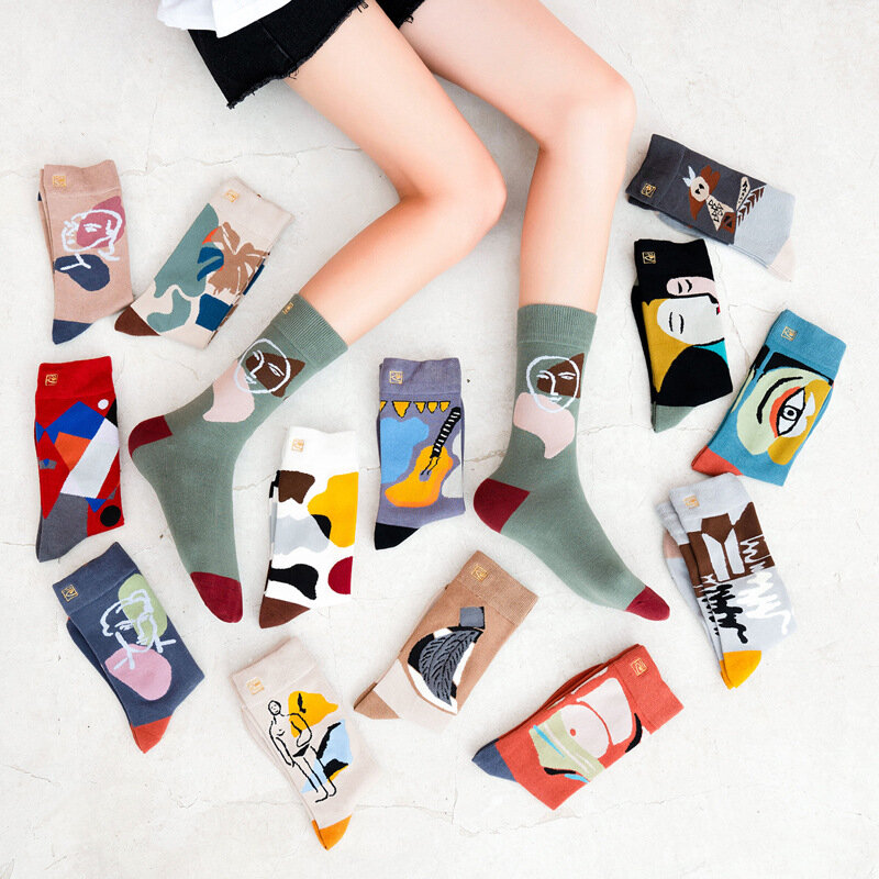 Socks Female Middle Tube Ins Tide Socks Street 2021 Japanese and Korean Version of Cotton Art Creative Trend Socks Wholesale