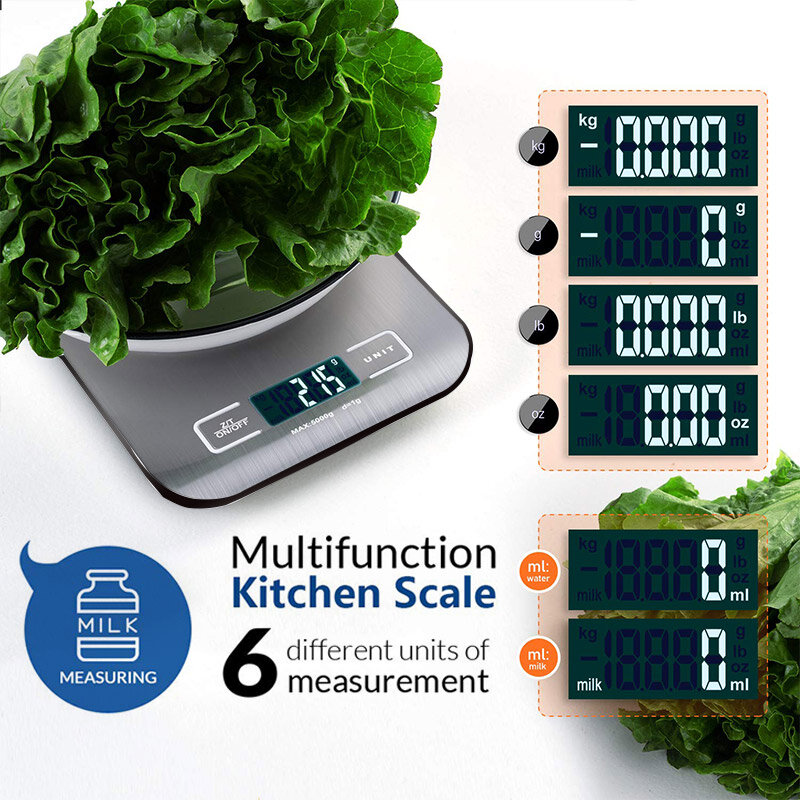 液晶ディスプレイ付きデジタルキッチンスケール,正確なステンレス鋼の食品計量スケール,1g/0.1オンス