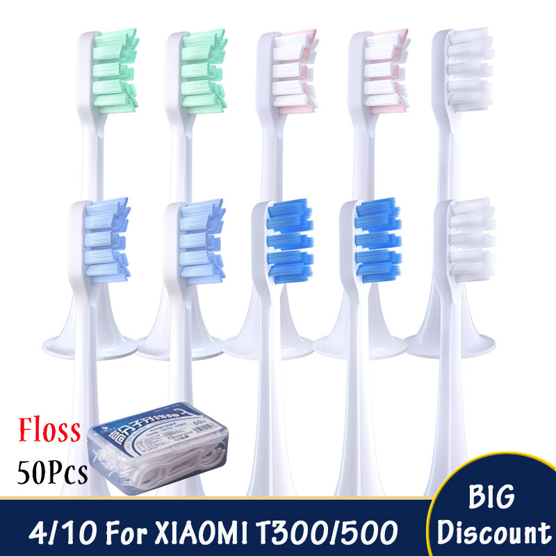 4 pçs conjunto para xiaomi mijia t300/t500 substituição cabeças escova de dentes elétrica proteger macio dupont bicos floss presentes