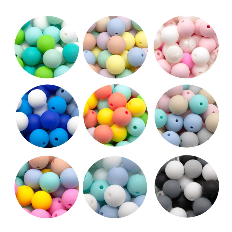 Cute-idea 10pcs 9/12/15mm Food Grade colorful Round Silicone Beads  Baby Teether chewing Pacifier Chain baby products Toys DIY