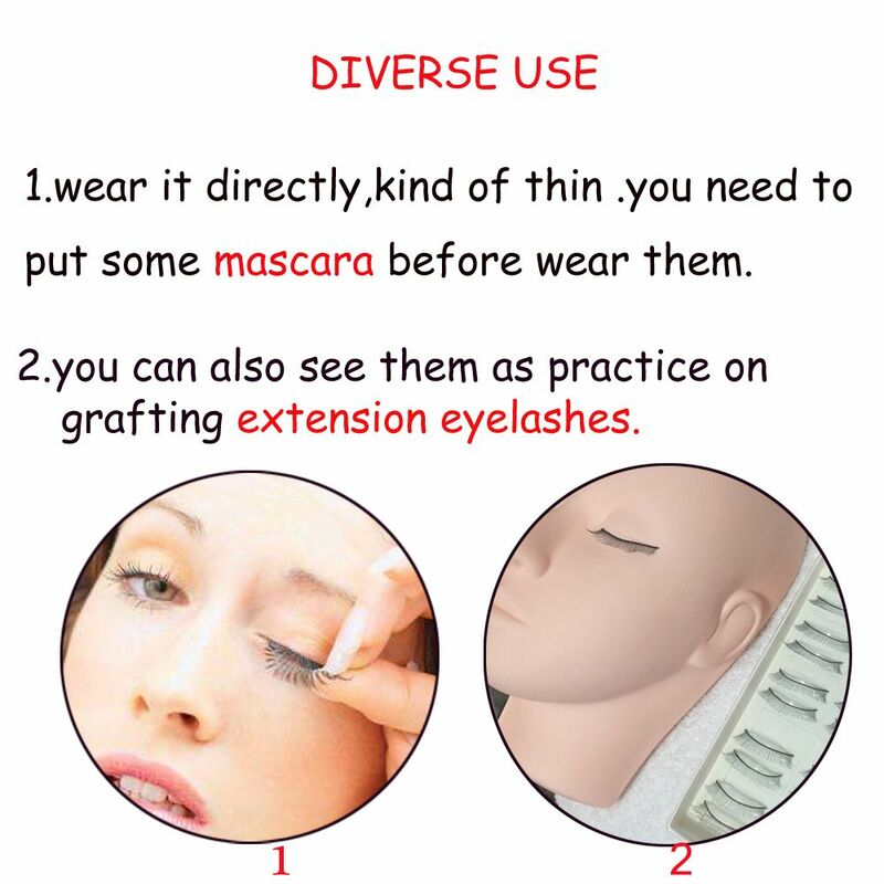 SKONHED 10 Pairs Natural Handmade Think Makeup Practice Extension Tools False Eyelashes Training Lashes