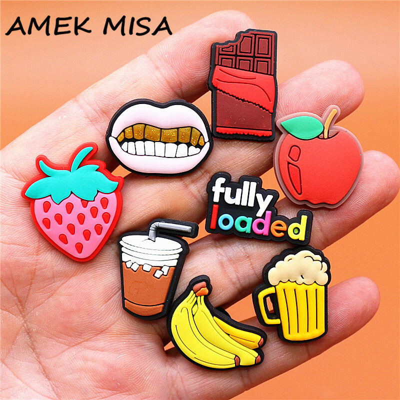 Cute Food Style Shoe Charms Accessories Coffee Chocolate Beer Banana Apple Shoes Buckle Decorations Fit Kids X-mas Party Gifts