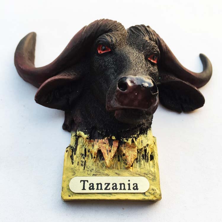 QIQIPP 관광 기념품을 수집하기위한 아프리카 크리 에이 티브 버팔로 헤드 스테레오 마그네틱 냉장고 스티커.