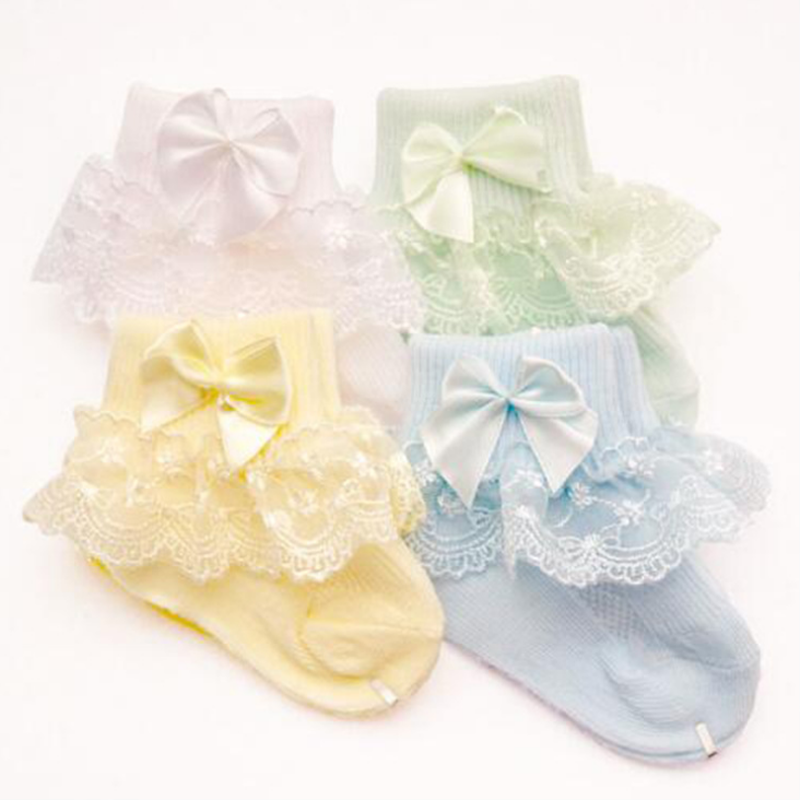 4Pair/lot New lace bow short socks newborn baby socks