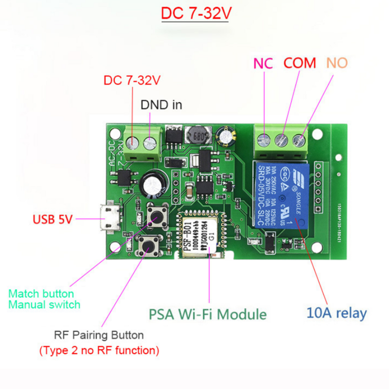 Módulo de interruptor de temporizador de Control remoto inalámbrico para IOS/Android, temporizador de autobloqueo para casa inteligente, DC 7v-32V, Wifi