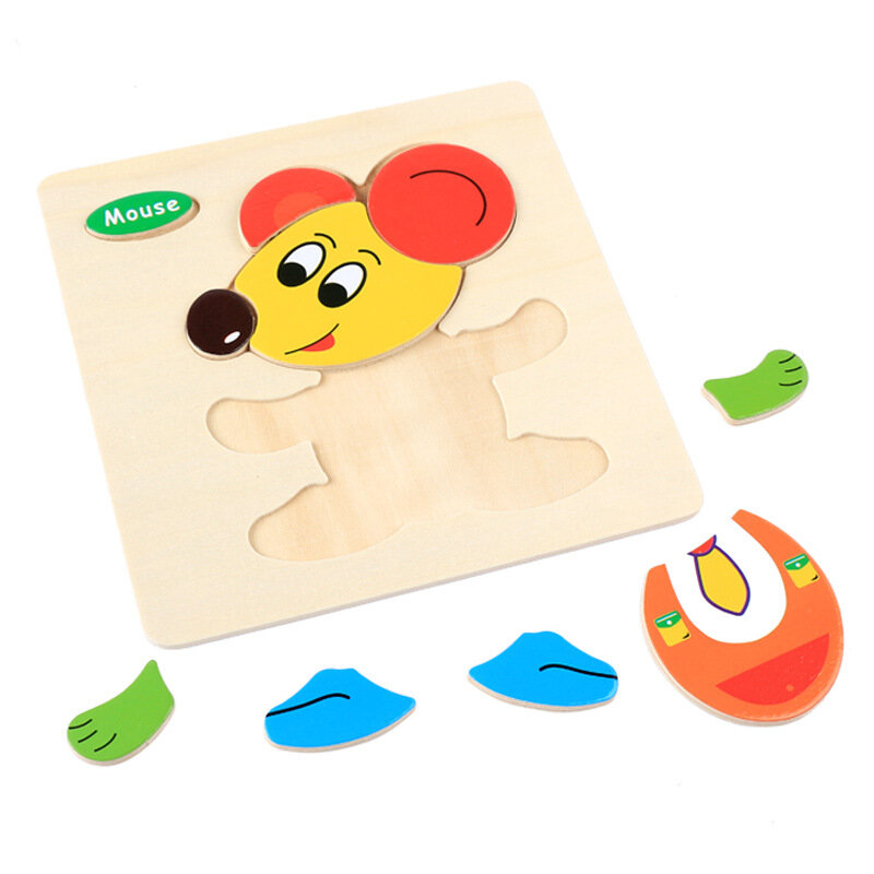 Mainan Bayi 3D Puzzle Kayu Mainan Jigsaw untuk Anak-anak Kartun Hewan Teka-teki Kecerdasan Anak-anak Awal Pendidikan Asah Otak Mainan