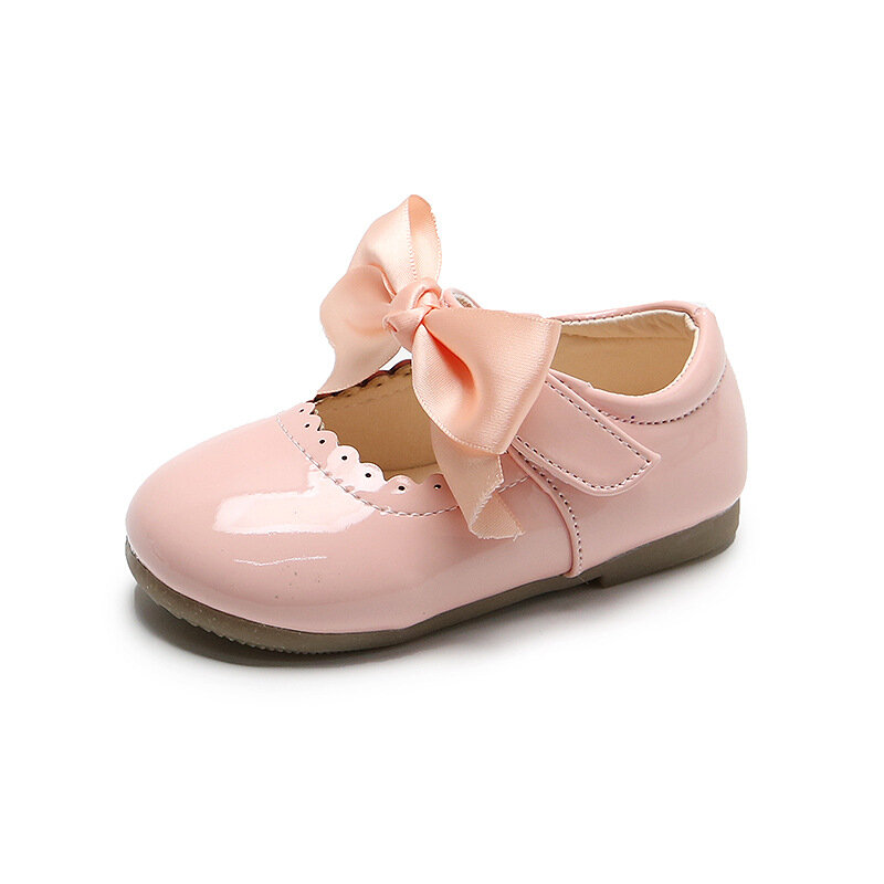 Sepatu Anak Perempuan Putri Sepatu Kulit Bayi Balita Flat Anak-anak dengan Pita Simpul Pita PU Kulit Paten Anak-anak Mary Janes Lembut