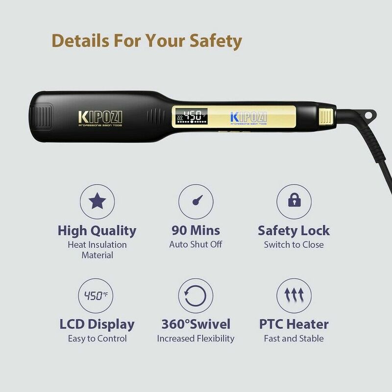 KIPOZI Professional Hair Straightener Titanium Flat Iron with Digital LCD Display Dual Voltage Instant Heating Curling Iron