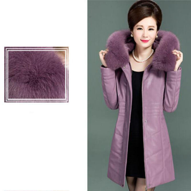 Sobretudo de couro de comprimento médio feminino, Parka de algodão, casaco com capuz acolchoado, casacos quentes de inverno femininos, novo
