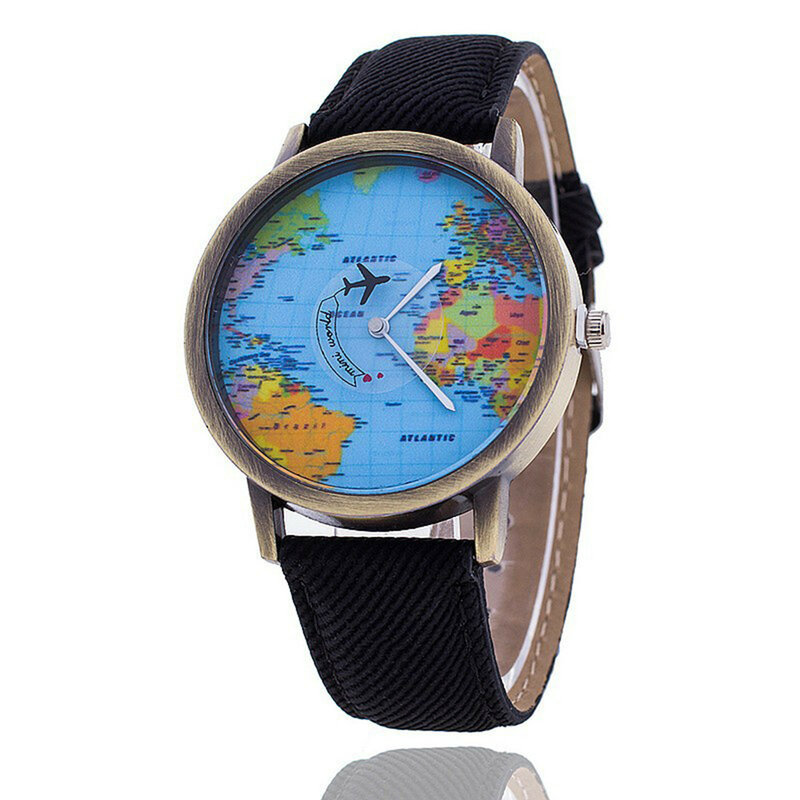 Часы наручные кварцевые унисекс, модные ретро-часы с ремешком, с картой самолета, водонепроницаемые спортивные, с датой