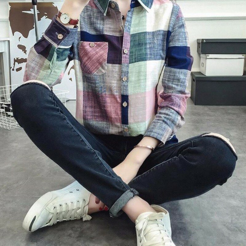 Camisa xadrez de manga longa feminina, de algodão, vermelha, flanela, plus size, blusas, tops, casual, feminina, nova marca, 2019