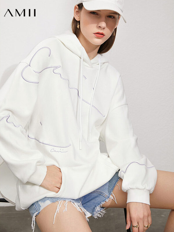 Amii minimalismo outono hoodies para as mulheres moda impresso moletom casual engrossar solto esporte pulôver feminino topos 12175222
