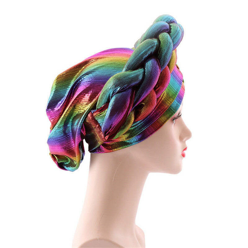 Turbante de doble trenzas exageradas para mujer, gorros de autogel africano, pañuelo musulmán para la cabeza, envolturas femeninas