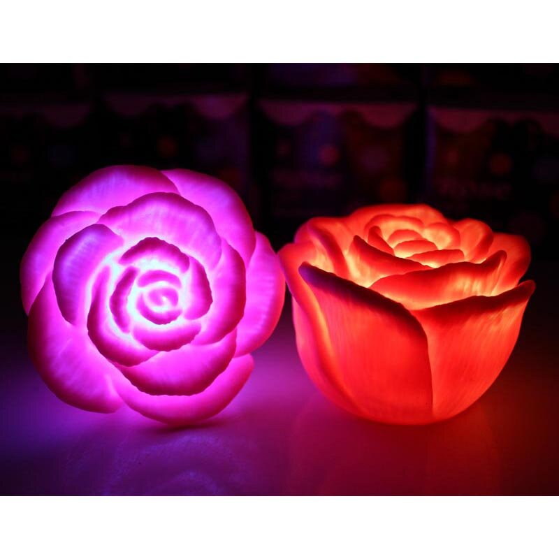 Romantic LED Floating Rose Flower Candle Night Light Colorful Wedding Decoration Bedroom Party Indoor Decor LL@17