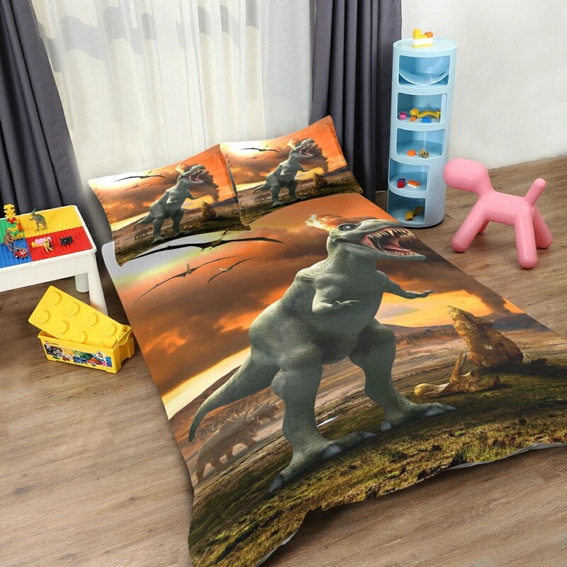 Cartoon dinozaur wydrukowano dziewczyna chłopiec Kid zestaw narzut na łóżko kołdra pokrywa dorosłych dziecko prześcieradła poszewki komfortowa pościel zestaw nowy