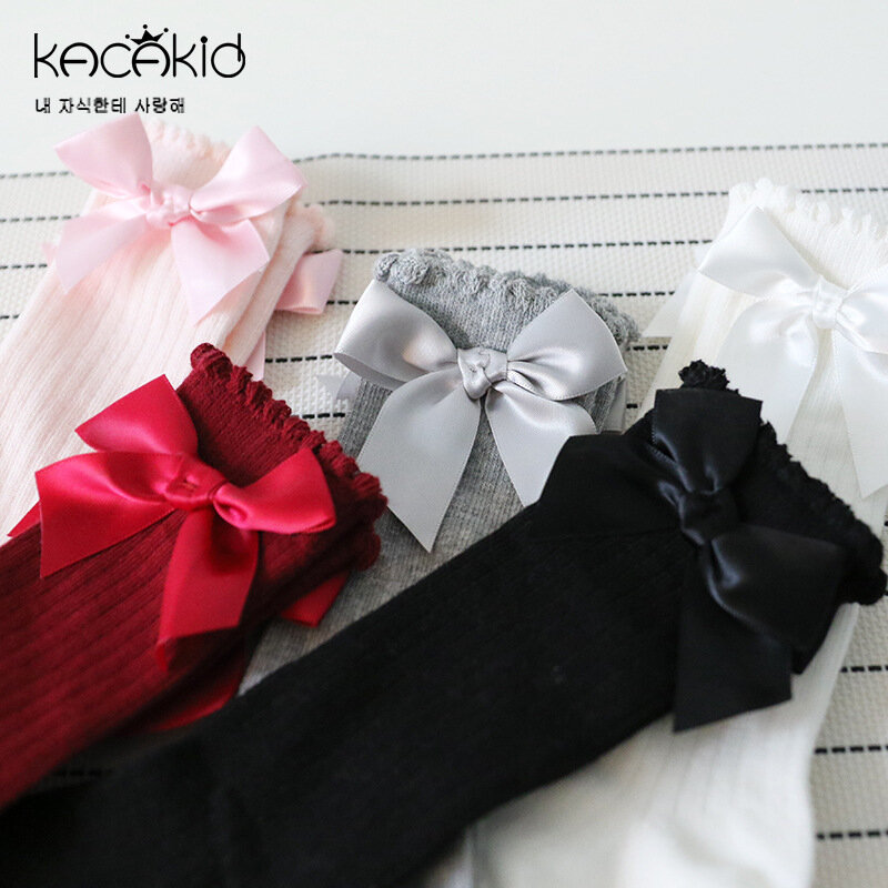 summer spring new children's socks girls monochrome striped toddler tube socks baby bowknot cotton mother kids socks princess