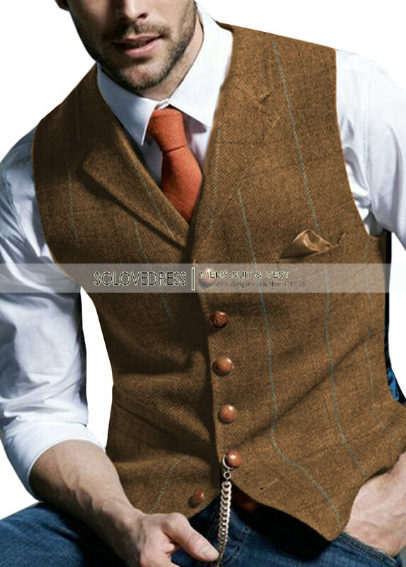 Mens สูทเสื้อ Notched ลายสก๊อต Herringbone Tweed Waistcoat Casual ธุรกิจอย่างเป็นทางการ Groomman สำหรับงานแต่งงานสีเขียว/สีดำ/สีเขียว /สีเทา