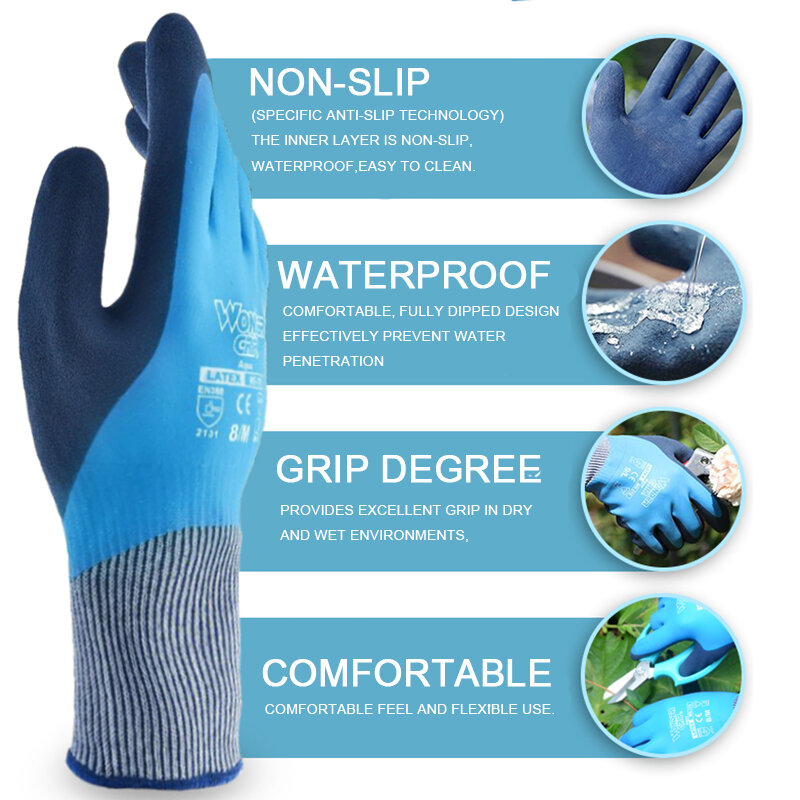 Wonder Grip WG-318ความปลอดภัยกันน้ำถุงมือทำงานผู้หญิงผู้ชายทำงานถุงมือไนลอนเคลือบถุงมือโฟม
