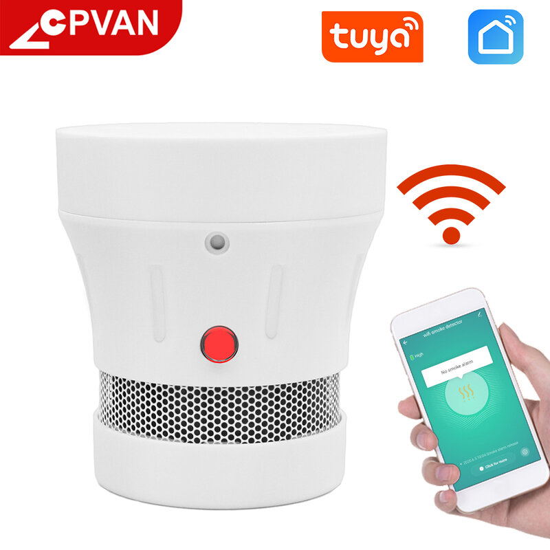 CPVan 2 sztuk WiFi detektor dymu Tuya APP połączenie certyfikat CE certyfikat TUV czujnik dymu EN14604 wymienione na bezpieczeństwo w domu