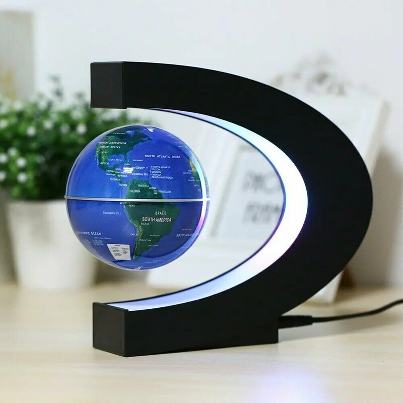 Globo de la tierra flotante de levitación magnética LED nocturna con Base en forma de C, lámpara de bola de mapa del mundo LED, decoración de escritorio para el hogar y la Oficina, novedad
