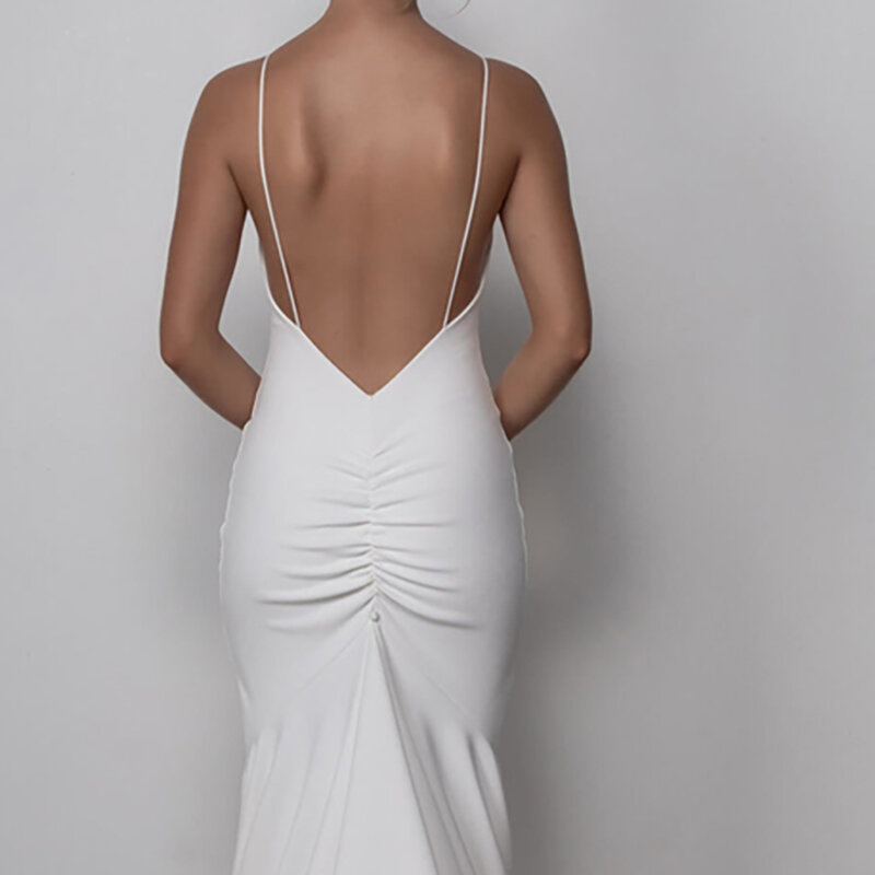 Spaghetti Straps Open Back Mermaid Wedding Gowns Fit and Flare Cheap Simple Large Size Short Train Bridal Dress Vestido De Noiva