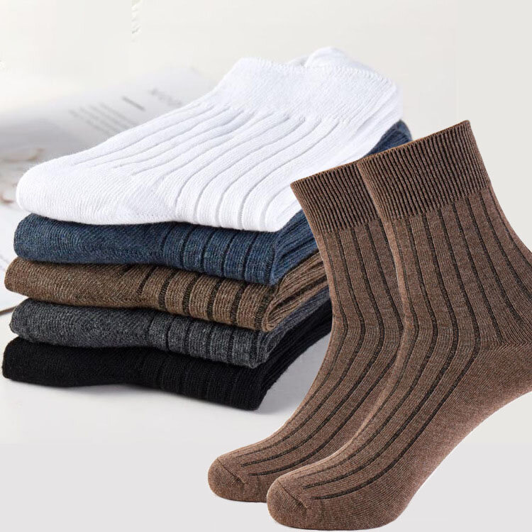 Calcetines de algodón para hombre, medias suaves de Color sólido, precio a granel, con barra Vertical, a rayas