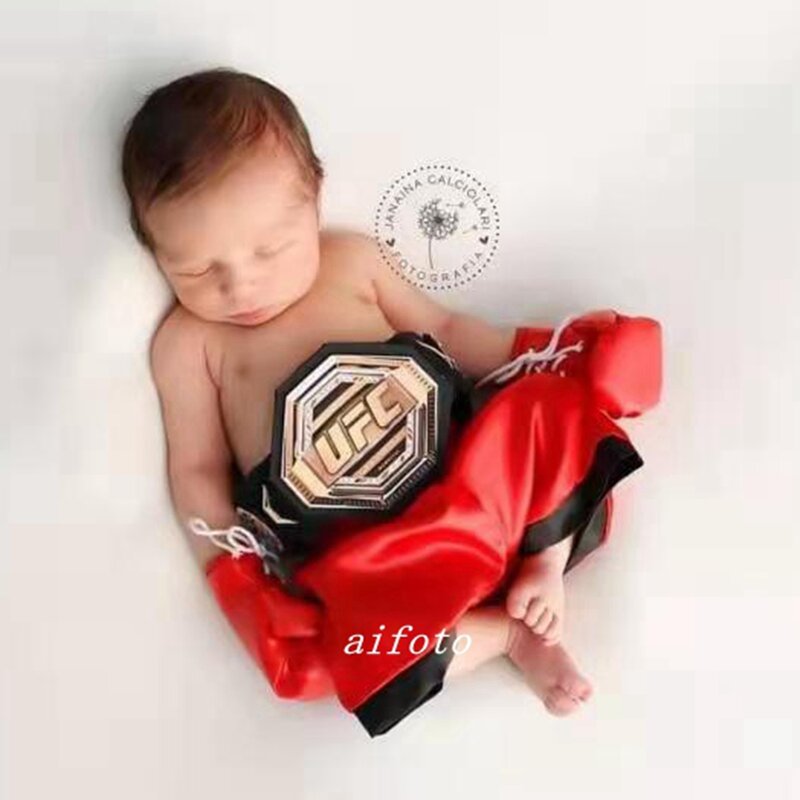 Bebê boxer vermelho robe e calças conjunto sanda luta livre boxe luva shorts para fotografia recém-nascido adereços acessórios infantil foto