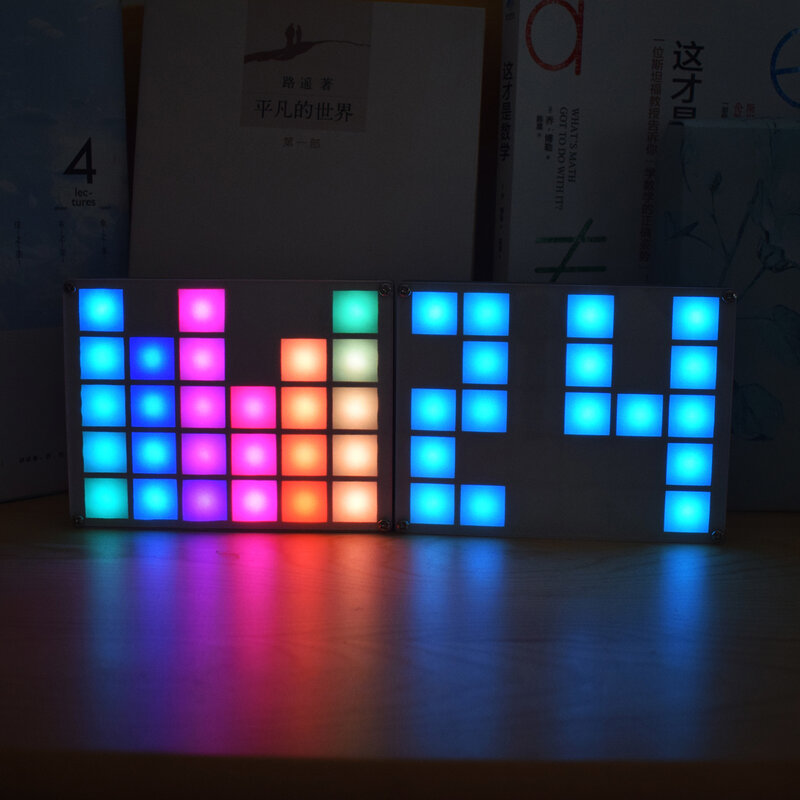 Multi-Function LED Cool Music Spectrum RGB สี DIY MAX9814เครื่องขยายเสียงไมโครโฟนการผลิตอิเล็กทรอนิกส์นาฬิกาชุด