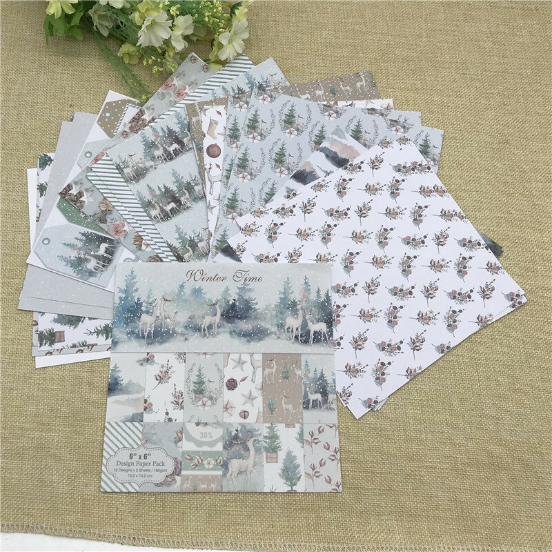 24 sheets 6"X6"Winter Time paper Scrapbooking paper pack handmade craft paper craft Background pad