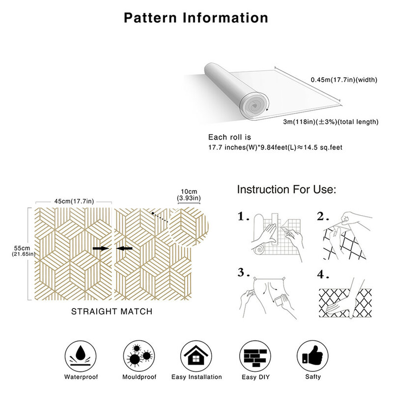 Papel tapiz hexagonal geométrico para decoración del hogar, autoadhesivo extraíble, de vinilo, para dormitorio