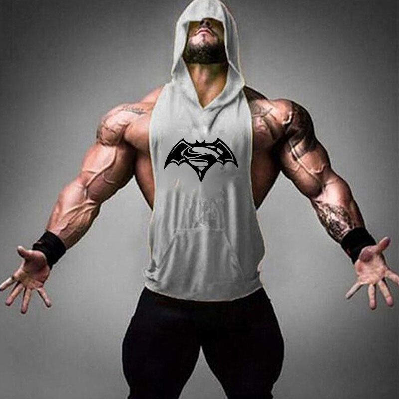 Batman Men's Cut Out Sleeveless shirt Gyms Stringer Vest Workout shirt Muscle Tees Bodybuilding Tank Top Fitness Clothing