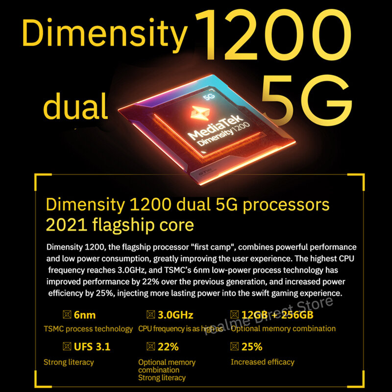 Realme GT NEO Flash Edition 5G NFC 6.43 "120Hz dimensity 1200 OCTA Core สมาร์ทโฟน16MP เซลฟี่กล้อง4500mAh