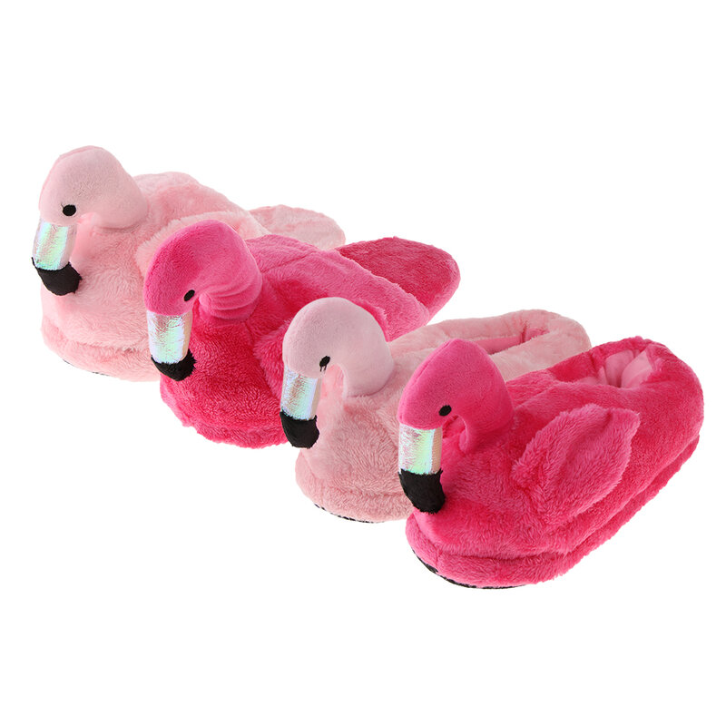 Cute Lady Teen Flamingo Soft Plush Warm Slippers  Winter Warm Home Slippers Women Animals Plush Slippers