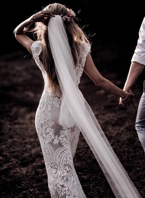 Женское свадебное платье в богемном стиле, винтажное кружевное платье-футляр с коротким рукавом, V-образным вырезом и открытой спиной, пляжное платье невесты, индивидуальный пошив