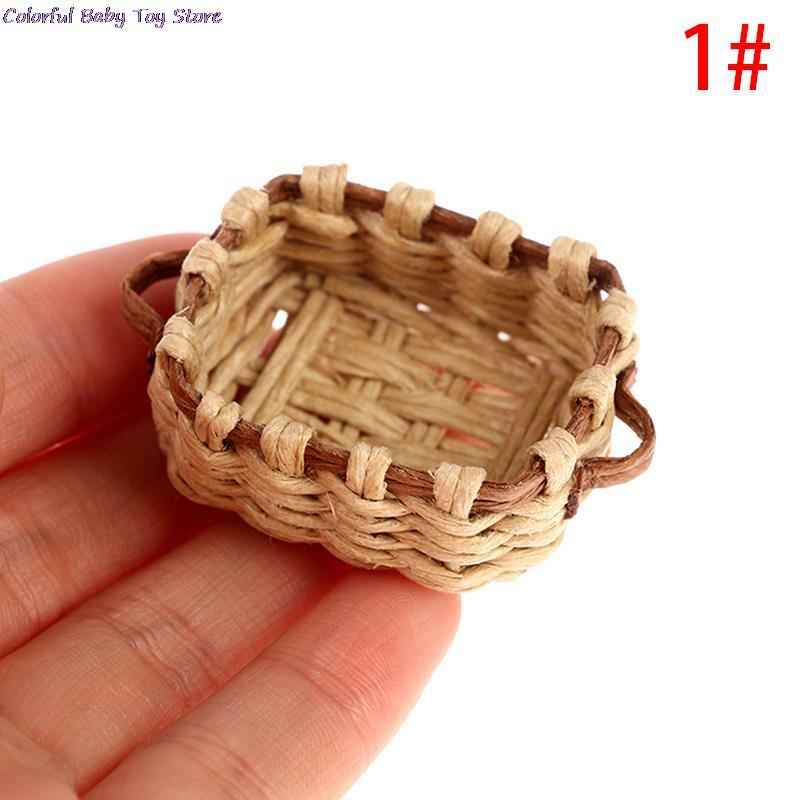 Cesta de bambú tejida en miniatura para casa de muñecas, modelo de cesta de verduras, juguetes, 1:12, nuevo