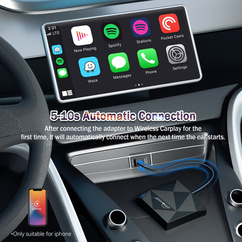 Ottofak U2-Air Dongle Wireless CarPlay per lettore multimediale originale viene fornito con Apple Wired Carplay caricamento leggero più veloce