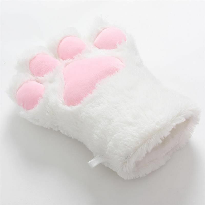Guantes de felpa para mujer y niña, manoplas de medio dedo, cálidas, sin dedos, mullidas, con forma de pata de gato, 1/2 piezas