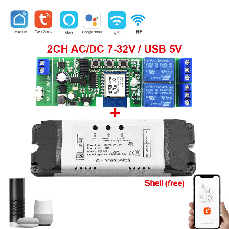 Tuya Smart Wifi Motor Switch Module 5V 12V 32V 220V RF 433 Radio Remote Control 4 Channels Inching Relay for Alexa Google Home